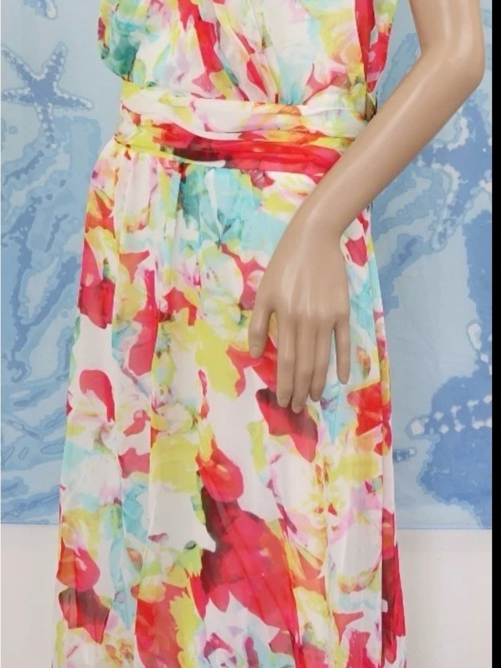 Floral Watercolor High Low Midi chiffon dress